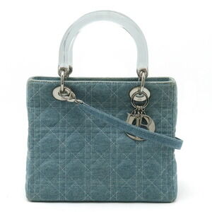 Christian Dior Lady Cannage Shoulder Bag blue clear denim